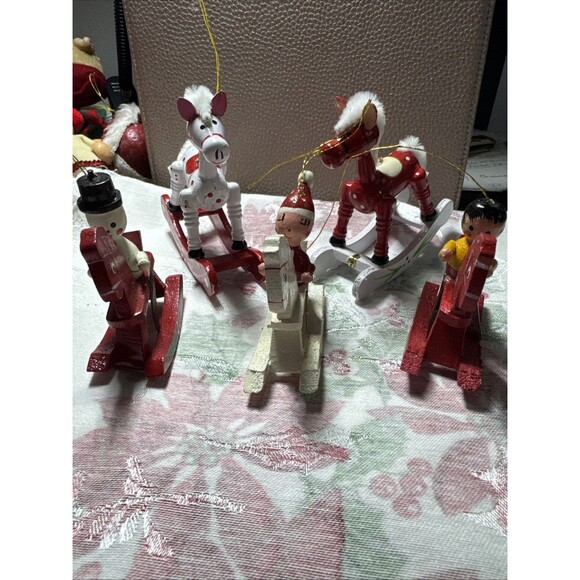 Wooden Rocking Horse Christmas Tree Ornament Hand-Painted Vintage Taiwan Lot 5 - Picture 2 of 8